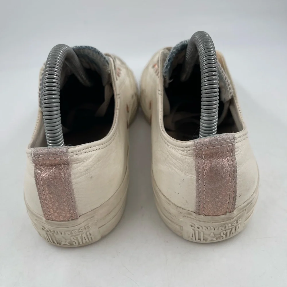 Converse Unisex All Star Limited Edition Cream Leather Rose Gold Eyelet-Women 8